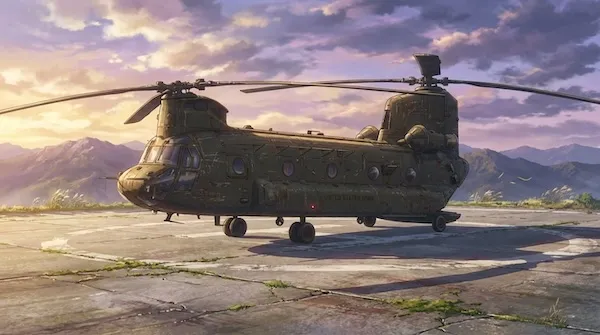 『新・バビロン』コンセプト画像：旧式プロペラ輸送機の停機坪