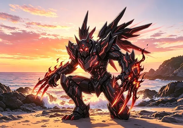 『新・バビロン』コンセプト画像：黒化した霍去病 砂浜にて