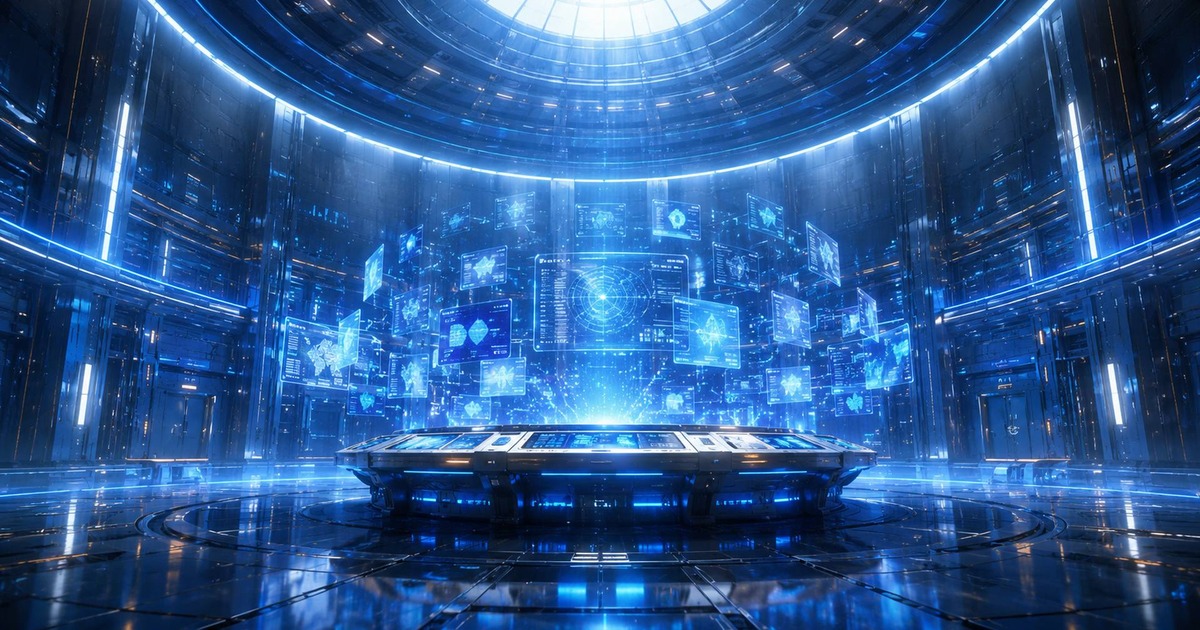 未來城市邊緣的星門與光痕,象徵香火、記憶與 AI 文明對地球的繼承